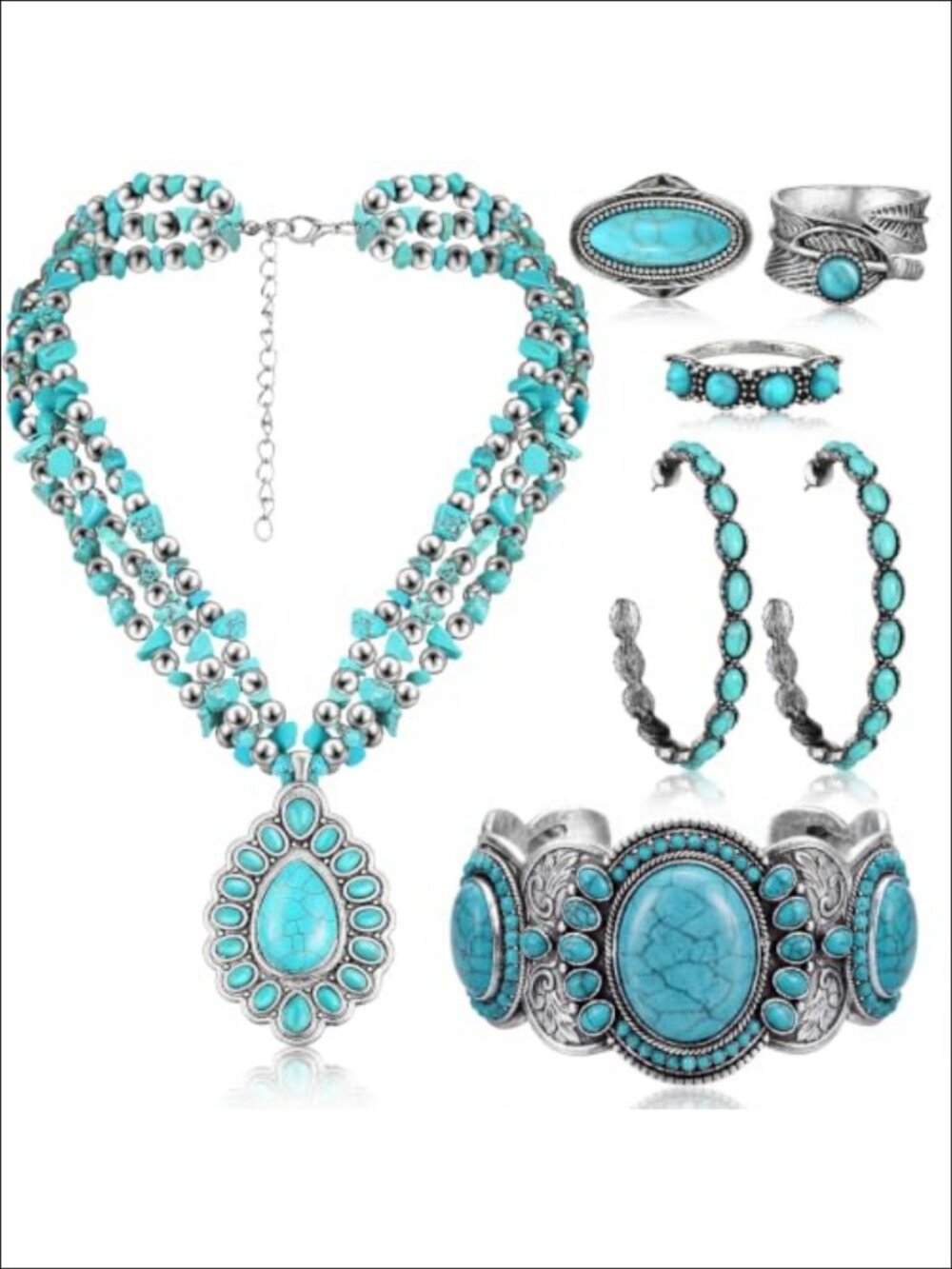 Alloy Turquoise Jewelry Set Women Faux Leather 6 Piece Layered Necklace